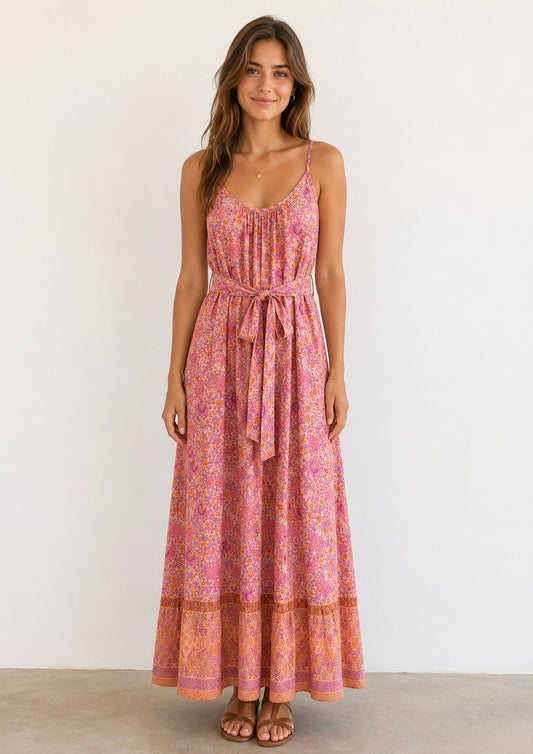 Rose - Vestido bohemio largo floral rosa