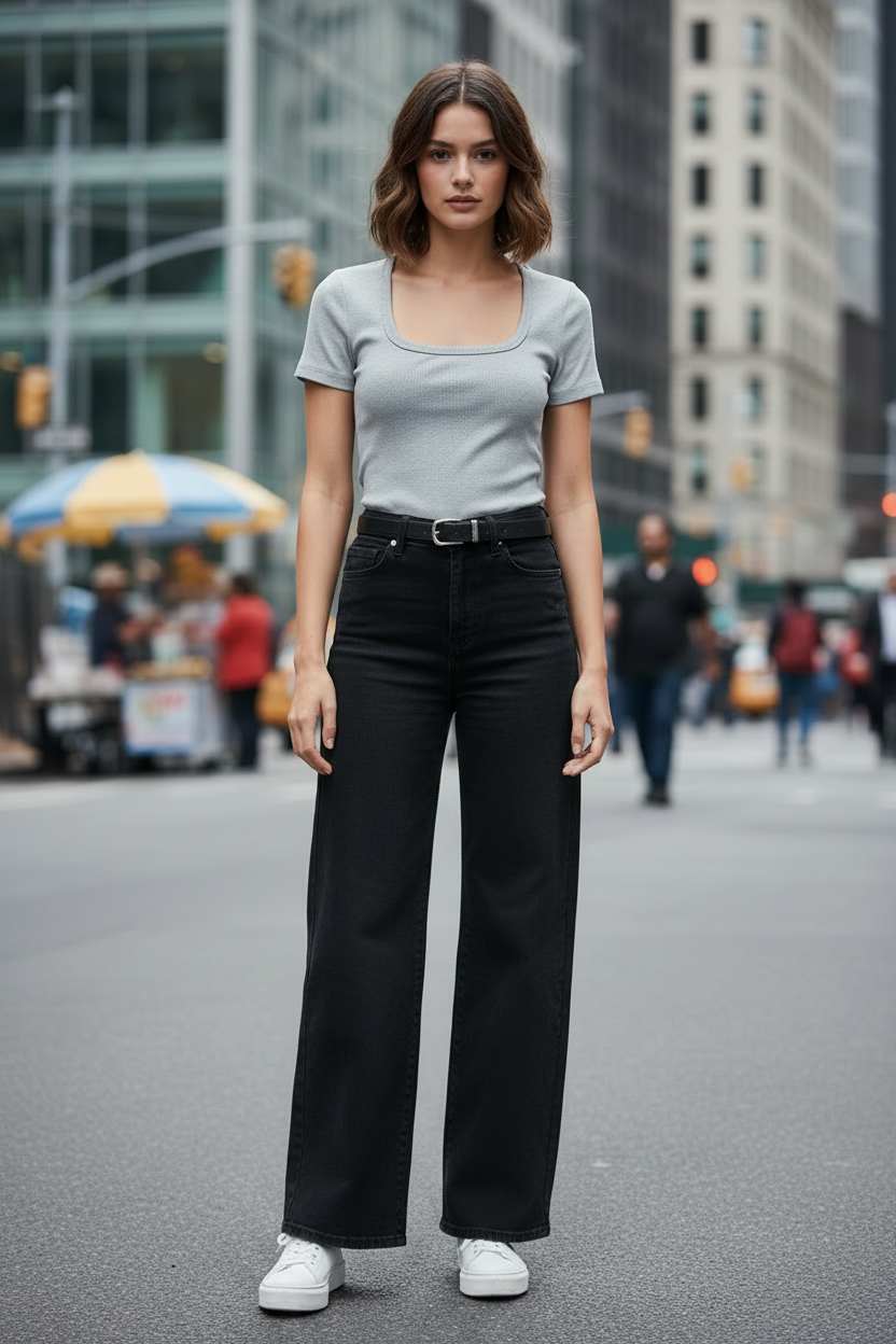 Karoline - Blusa corta elástica con cuello cuadrado