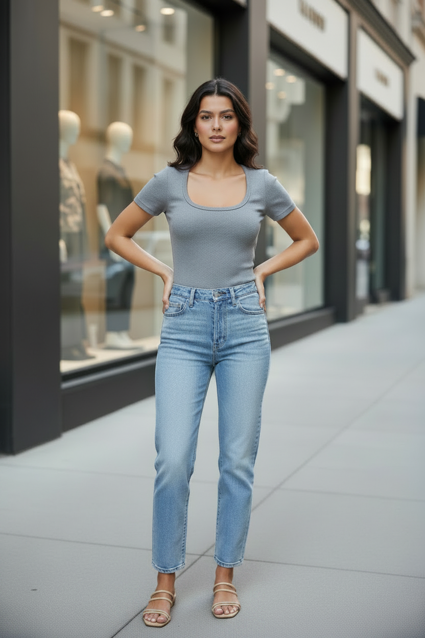Karoline - Blusa corta elástica con cuello cuadrado