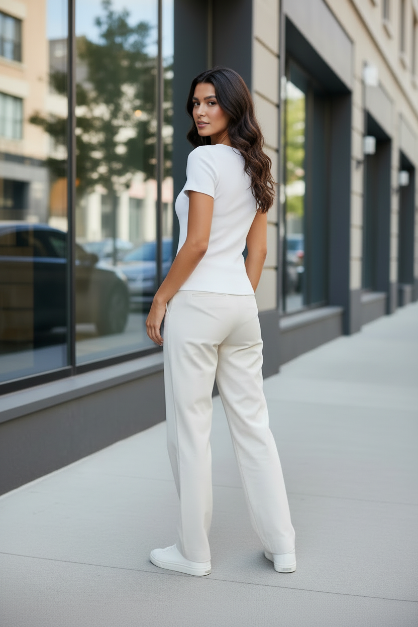 Karoline - Blusa corta elástica con cuello cuadrado